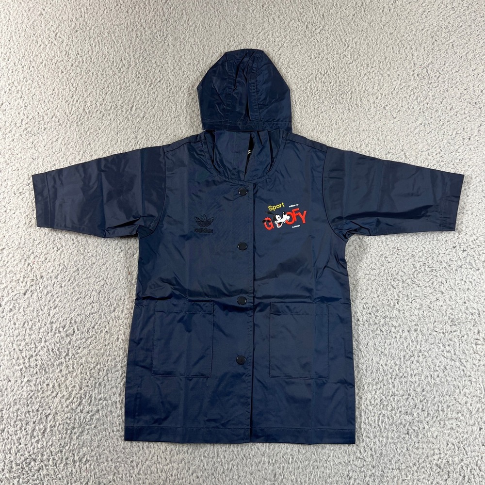 Adidas Goofy Rain Mac Unisex Kids 6M Navy Disney Skiing Graphic Hooded Raincoat